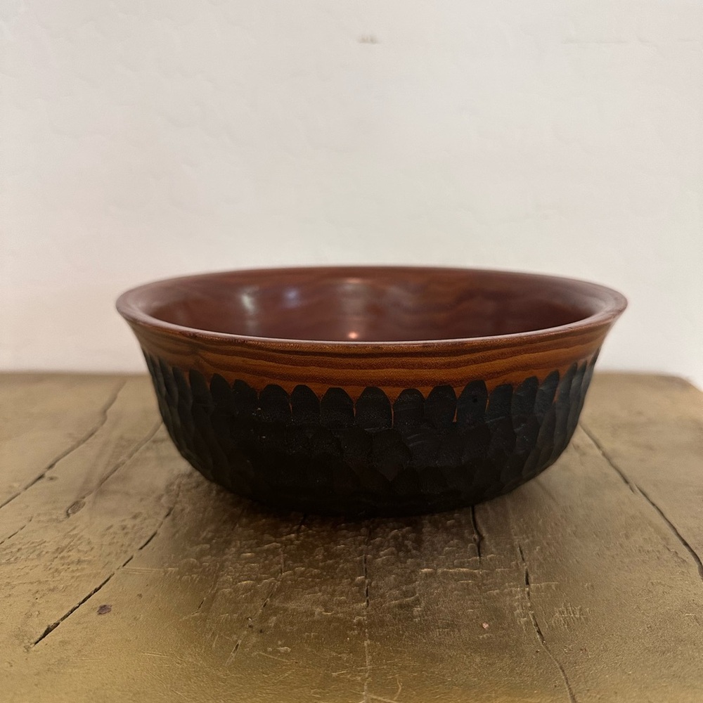 Vintage grooved black walnut wood bowl